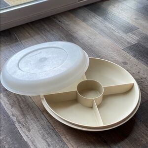 Tupperware Cream Divided Serving Tray with Lid